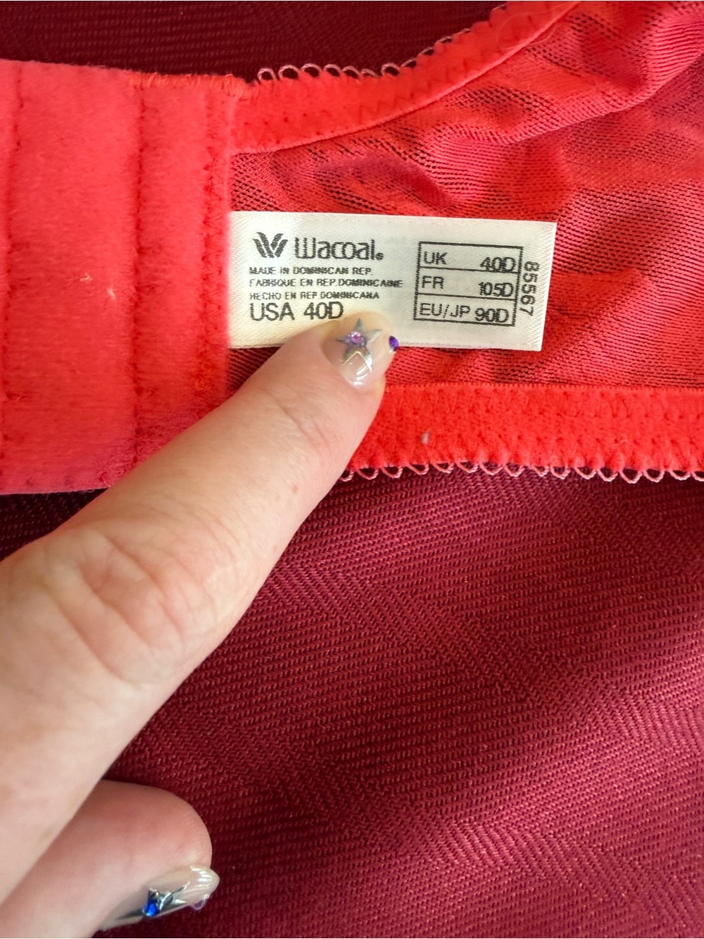 Wacoal Red/Salmon Floral Lace Underwire Bra Size 40D NWT - Picture 9 of 12